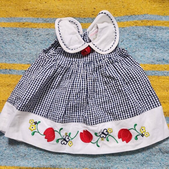 Vintage Other - Vintage Rare Editions Gingham Collared Baby Dress Size 12M
